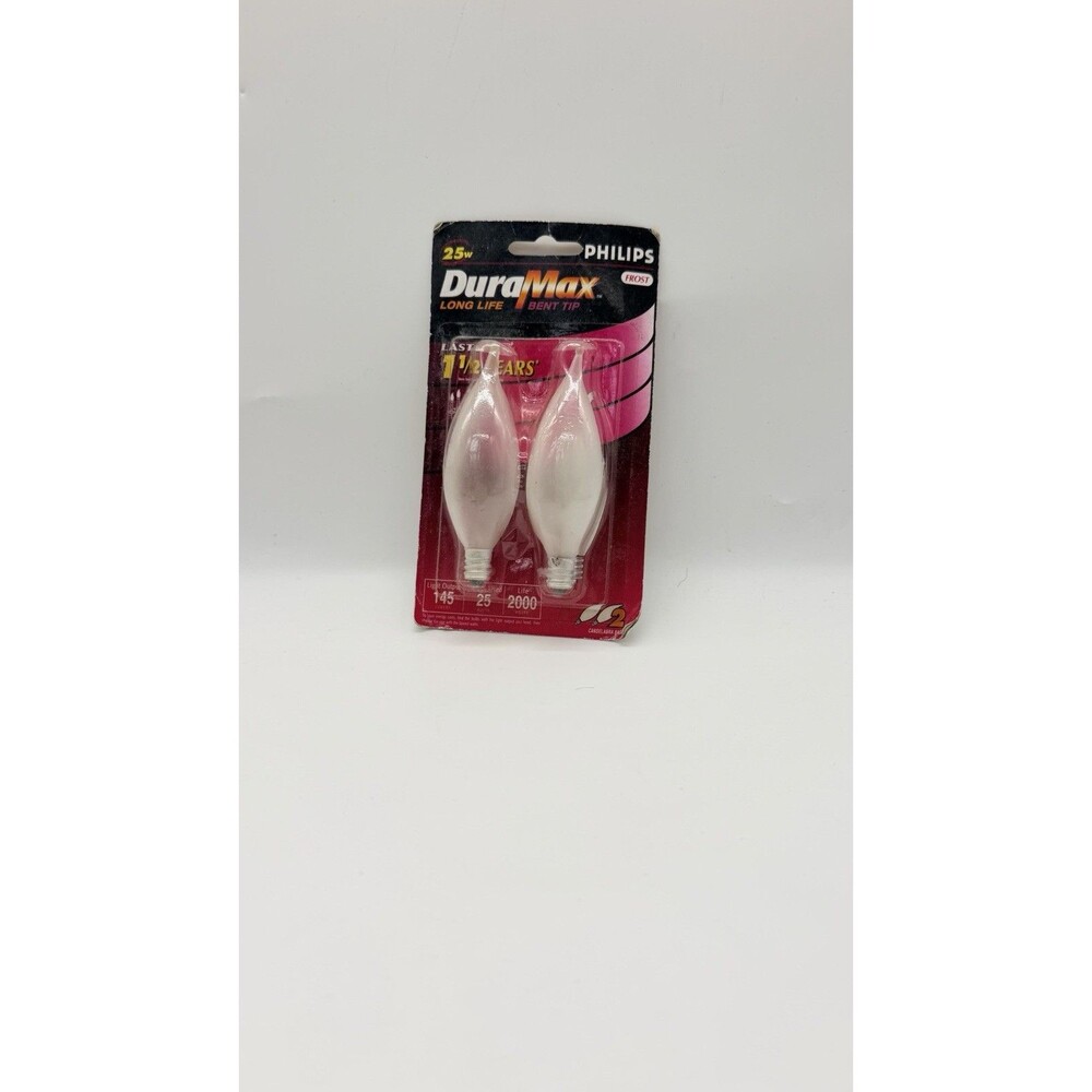 2 Philips DuraMax 25W Frosted Bent Tip Chandelier Bulbs Candelabra Base